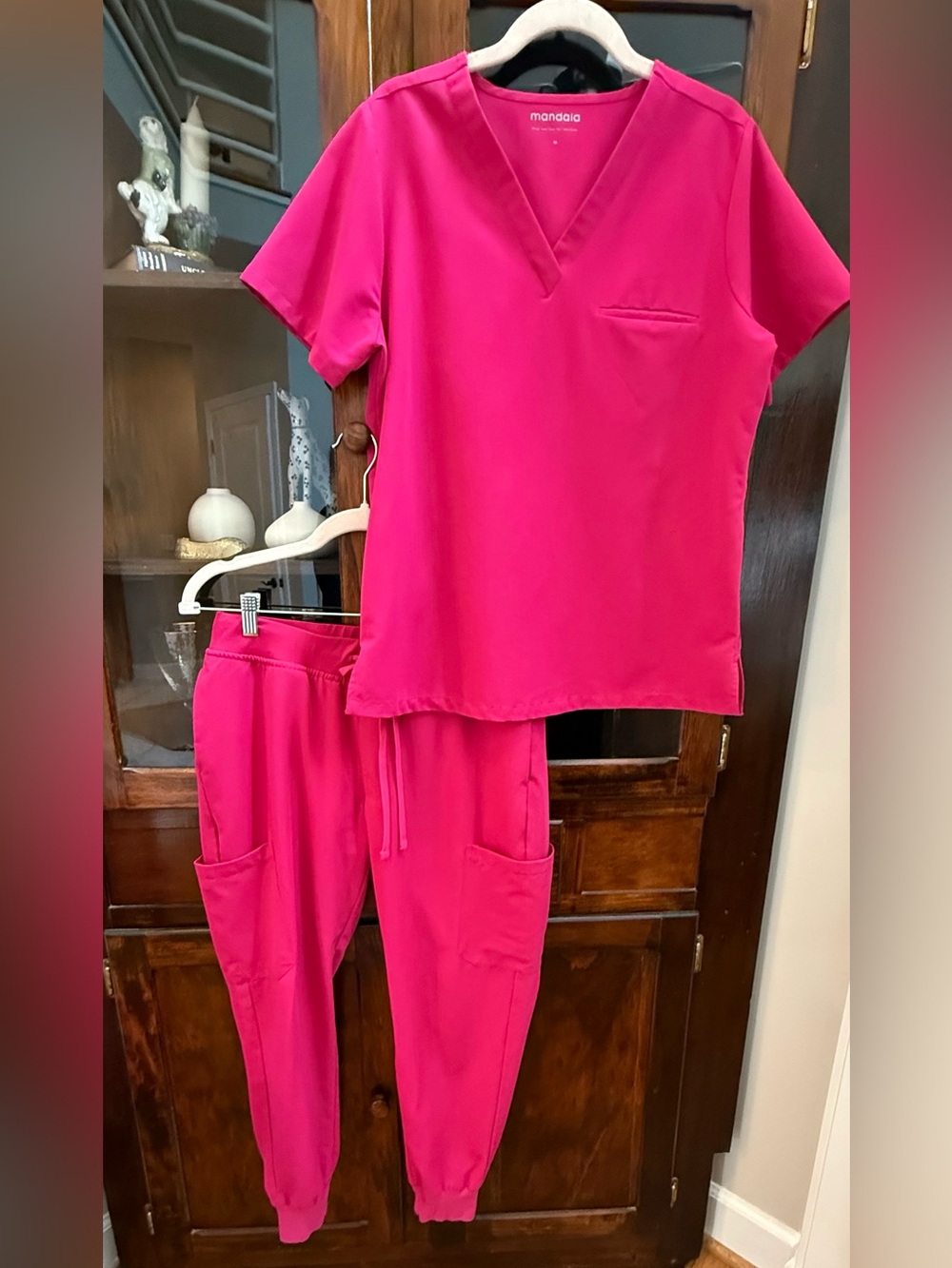 MANDALA Bright Fuchsia/Pink V-Neck Scrub Set - Top and Jogger Pants